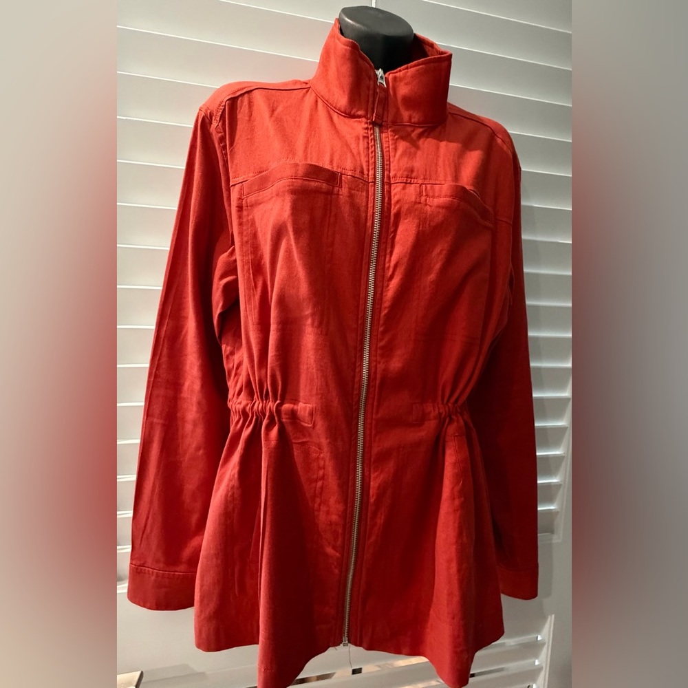 NWT- 32 Degrees Burnt Orange Linen Blend Zip up Jacket